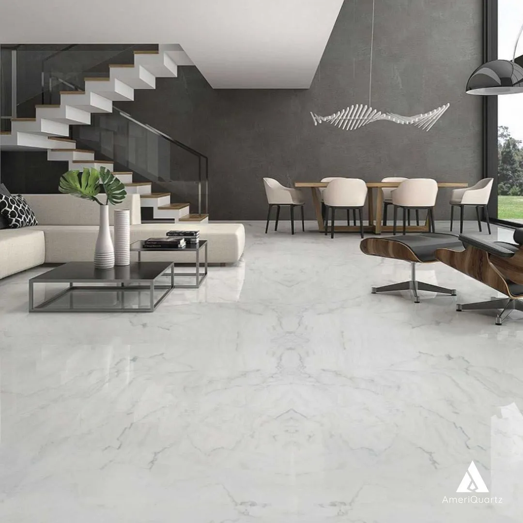 White marble floor in a modern living room