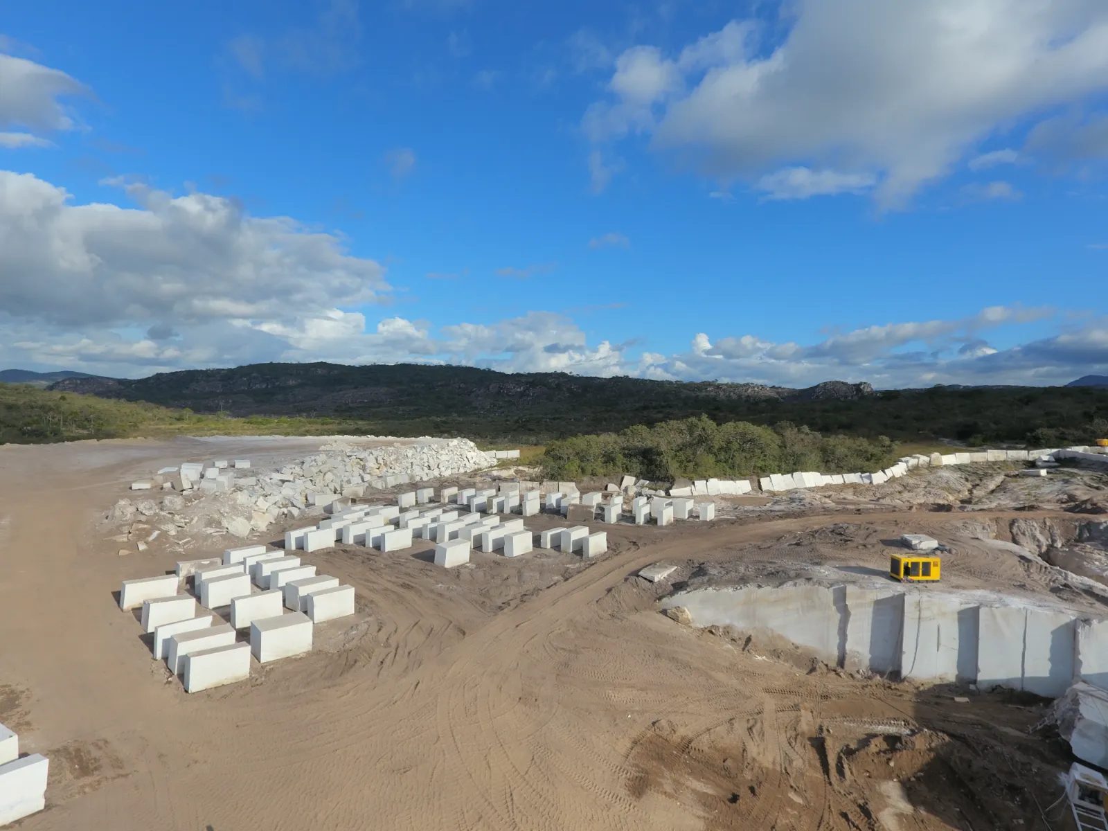 Aerial view of quartzite blocks at a quarry in Brazil